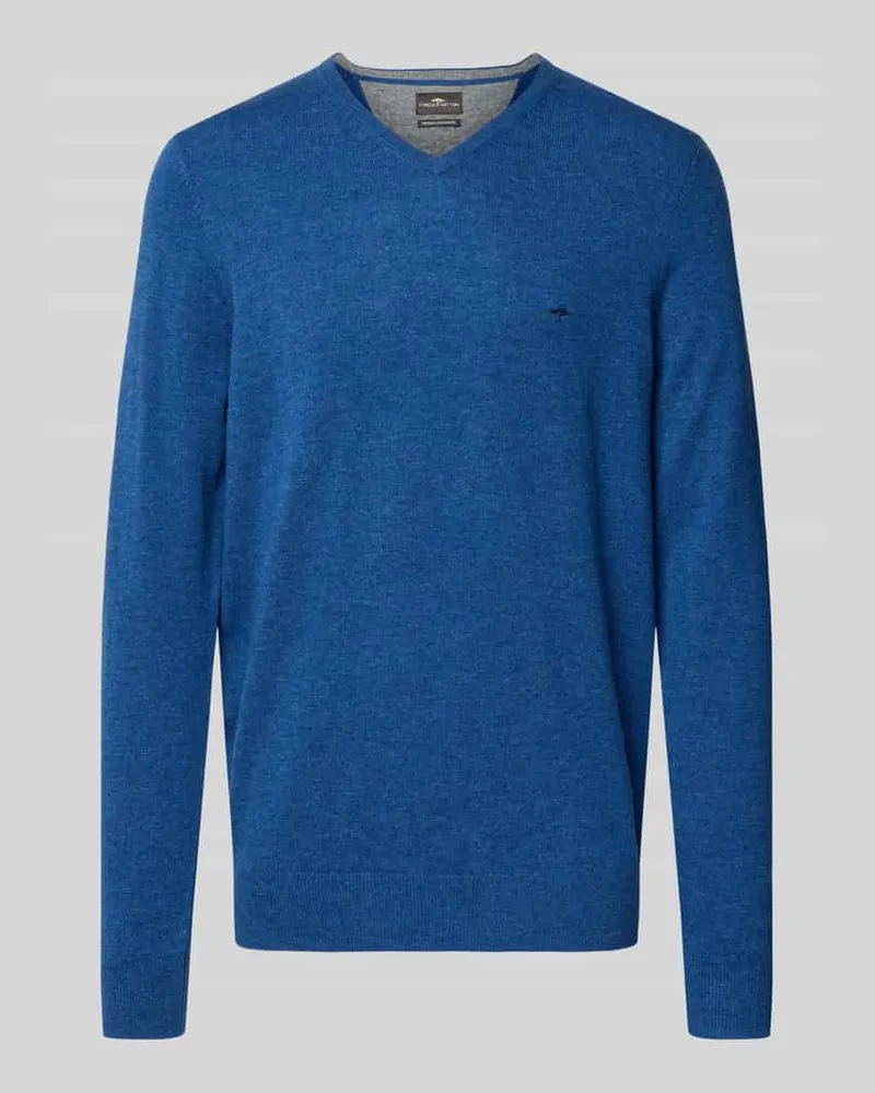 Fynch-Hatton Regular Fit Strickpullover aus Baumwoll-Mix mit Kaschmir-Anteil Marine