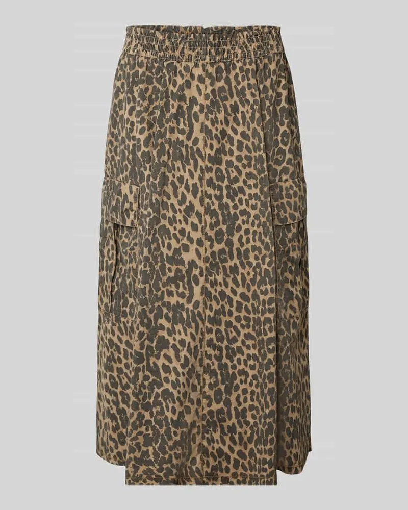 Mos Mosh Midirock mit Animal-Print und Cargotaschen Beige