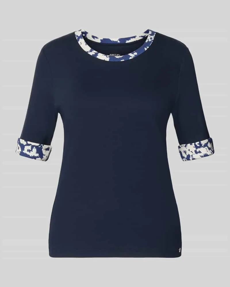 Marc Cain T-Shirt mit Rundhalsausschnitt und Ärmeln mit Aufschlag Marine