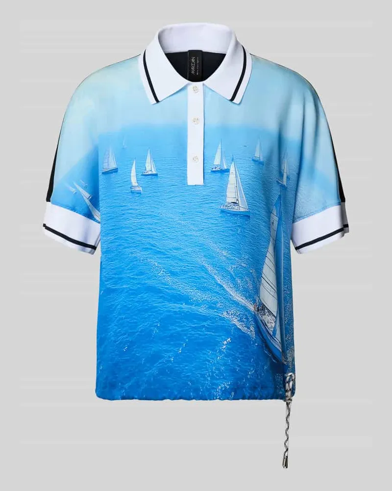 Marc Cain Regular Fit Bluse aus reinem Lyocell mit Polokragen Sky