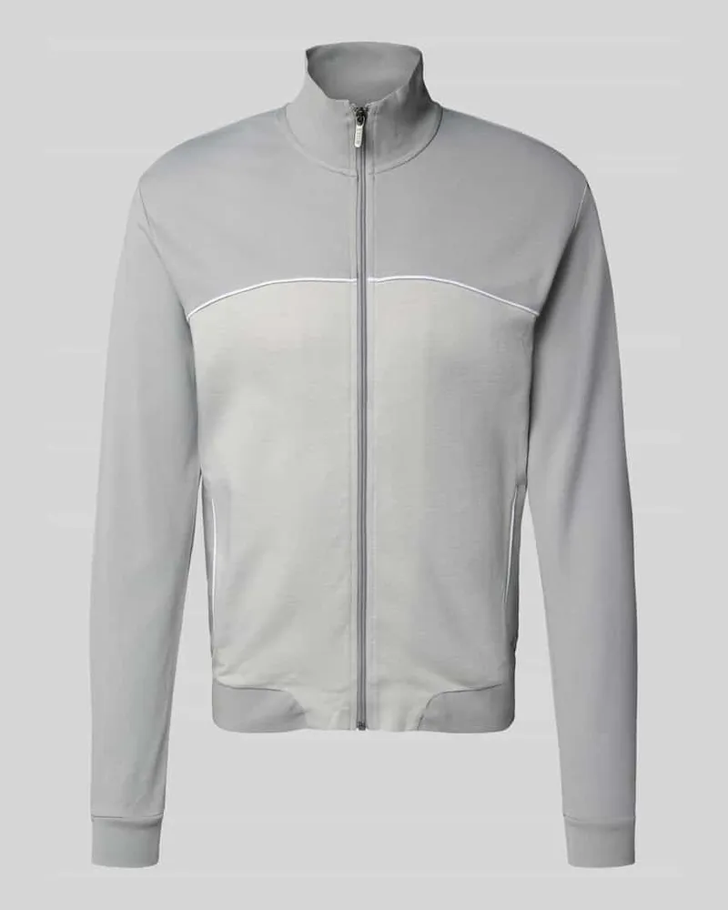 HUGO BOSS Regular Fit Sweatjacke aus Baumwoll-Mix Hellgrau