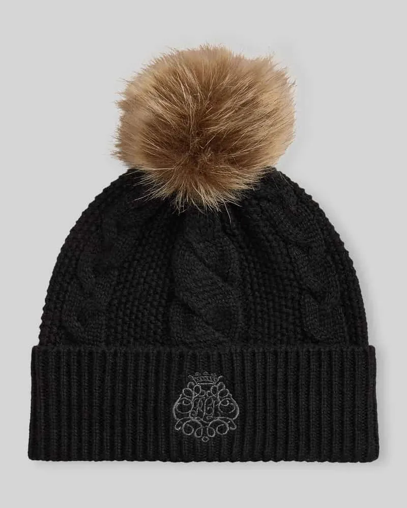 Ralph Lauren Mütze mit Kunstfellbommel Black