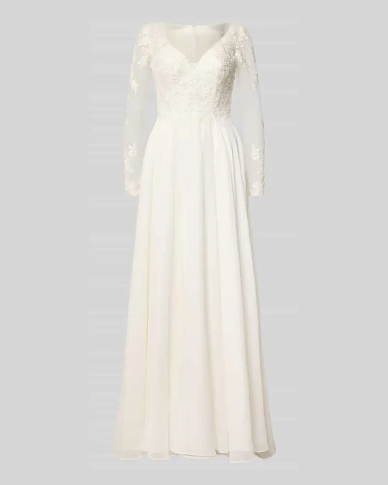 LUXUAR Brautkleid mit Stitchings und V-Ausschnitt Offwhite