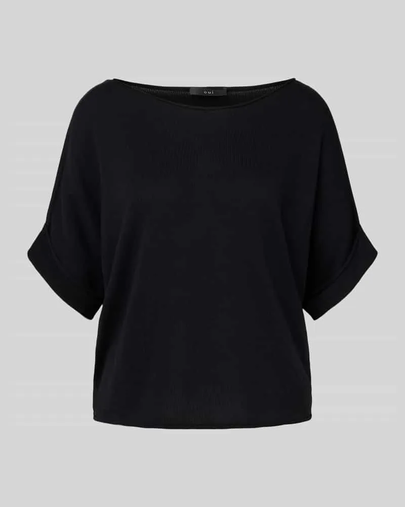 Oui  Strickshirt mit Rundhalsausschnitt Black