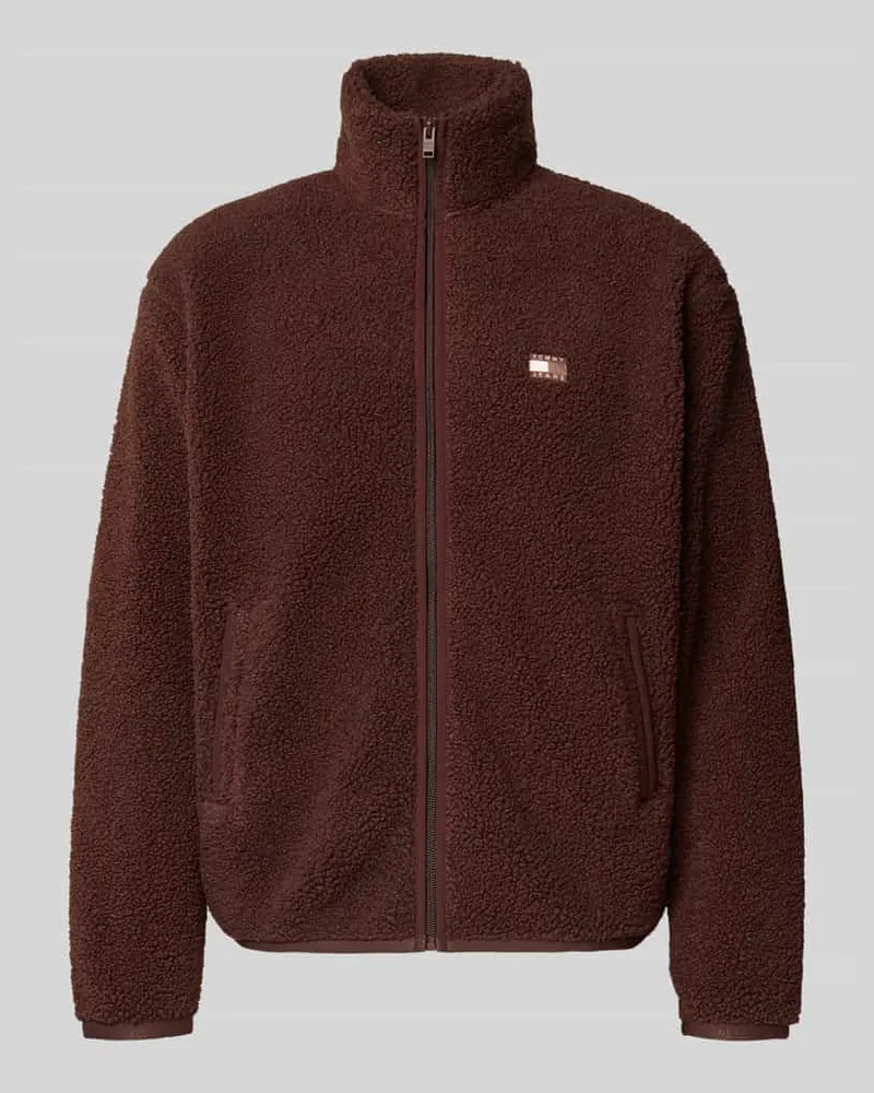 Tommy Hilfiger Regular Fit Teddyfell-Jacke mit Label Stitching Dunkelbraun
