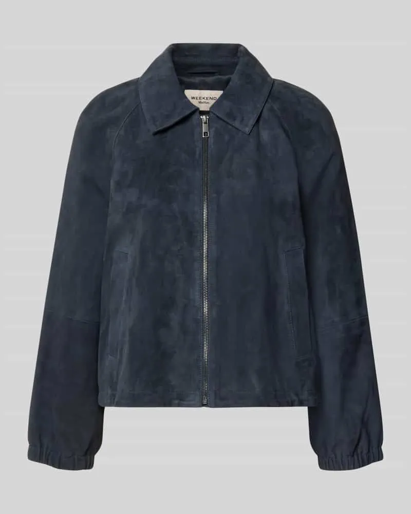 Max Mara Regular Fit Lederjacke mit Raglanärmeln Modell 'ZUPPA Dunkelblau