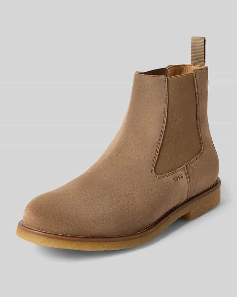 HUGO BOSS Chelsea Boots aus Rindsvelours mit Anziehschlaufe Beige