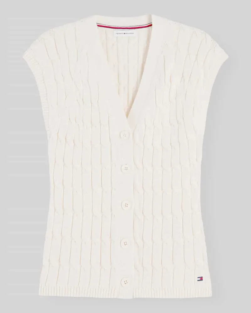 Tommy Hilfiger Regular Fit Strickweste aus reiner Baumwolle Ecru