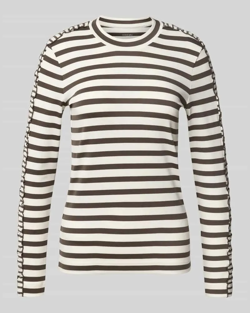 Marc Cain Longsleeve aus Baumwoll-Mix mit Rüschenbesatz Khaki