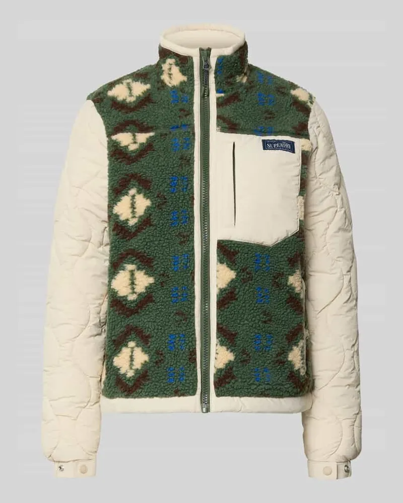 Superdry. Fleecejacke mit Steppnähten und Label-Detail Beige