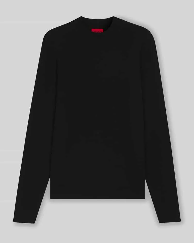 HUGO BOSS Regular Fit Strickpullover aus Viskose-Mix Modell 'SAN MARC Black