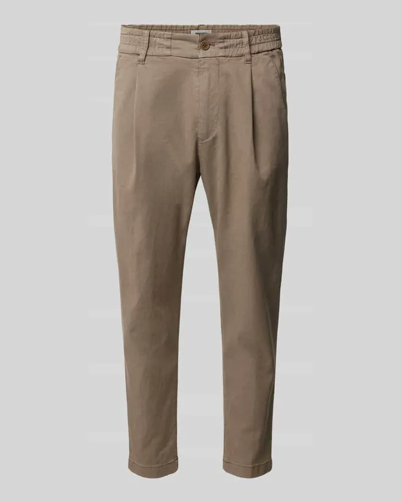 Drykorn Tapered Fit Bundfaltenhose mit elastischem Bund Modell 'CHASY Mittelbraun