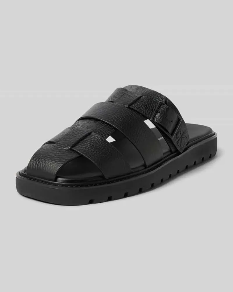 Calvin Klein Lederslides mit Label-Detail Black