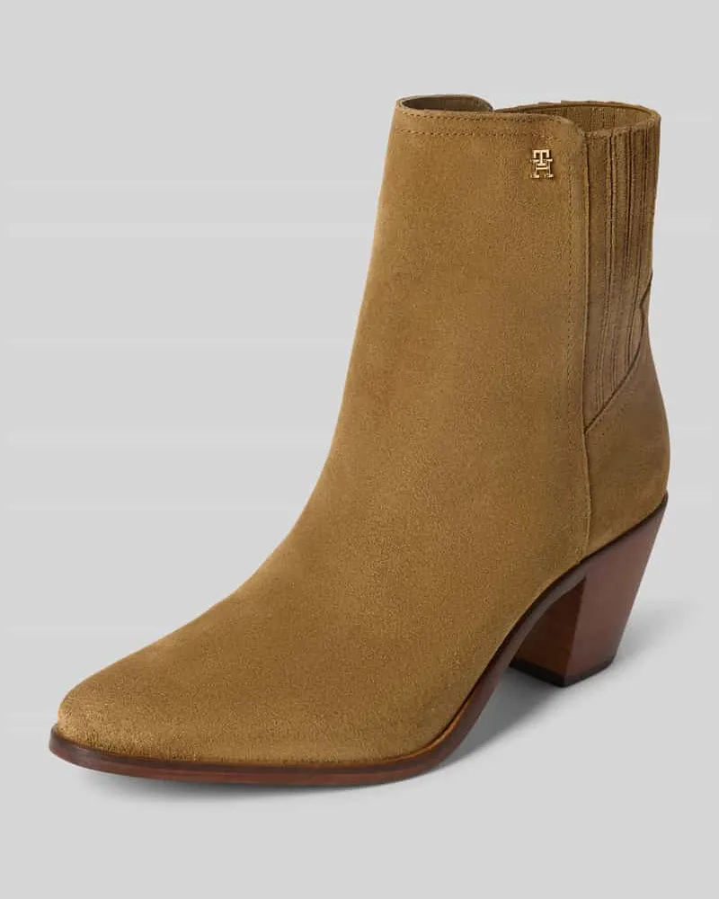 Tommy Hilfiger Stiefeletten aus echtem Velours-Leder Hellbraun