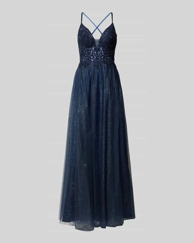 LUXUAR Tailliertes Abendkleid mit Herz-Ausschnitt Dunkelblau