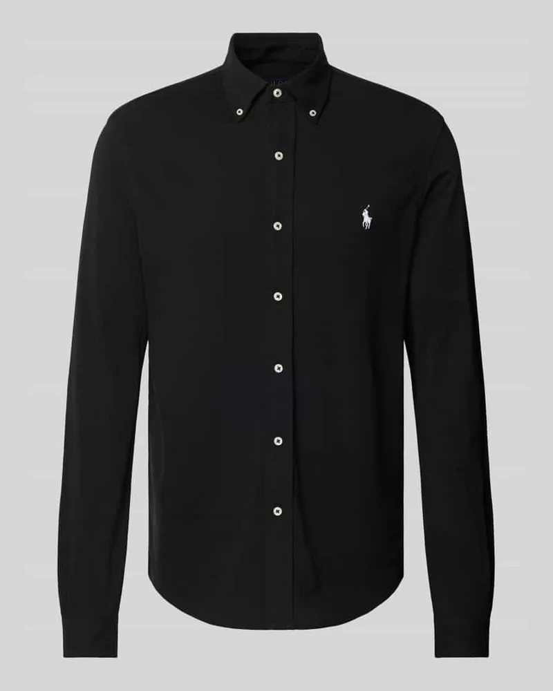 Ralph Lauren Straight Fit Freizeithemd mit aus reiner Baumwolle in Piqué Black