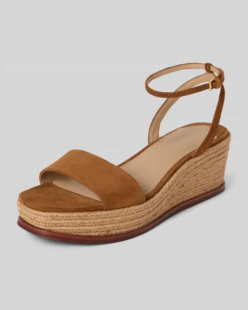 Ralph Lauren Wedges aus Leder mit Logo-Detail Modell 'LEONA Cognac