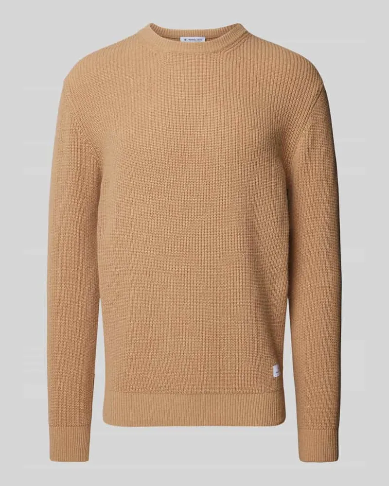 Manuel Ritz Wollpullover mit Label-Patch Beige