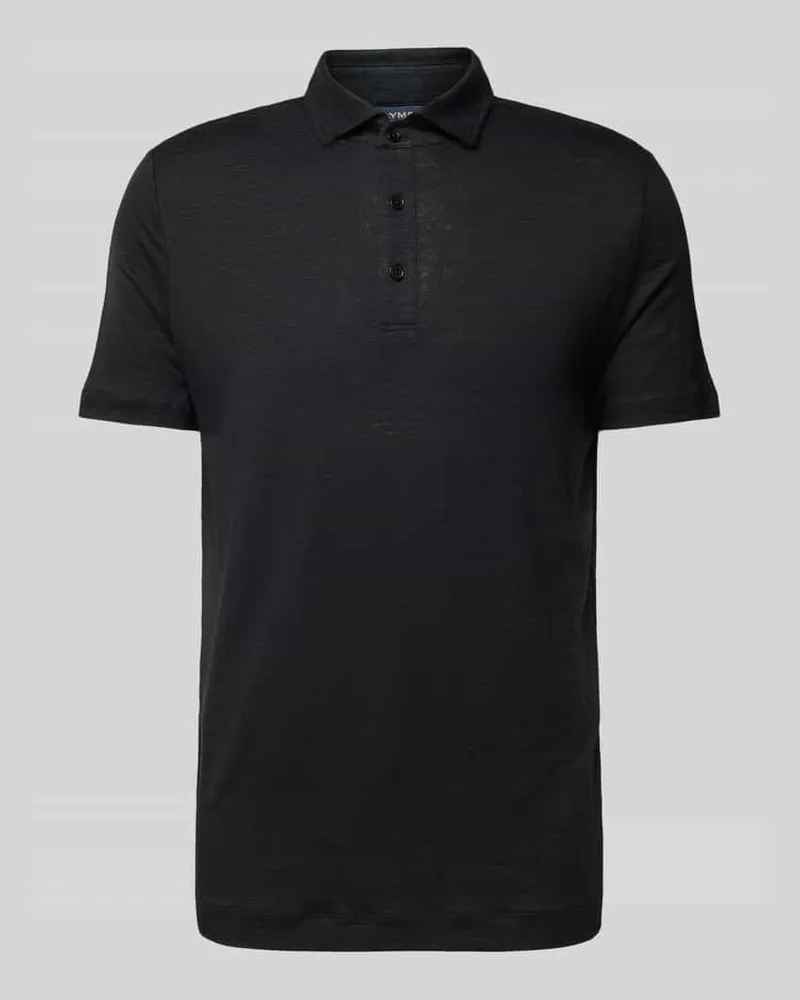 Olymp Regular Fit Poloshirt aus Leinen-Elasthan-Mix Black