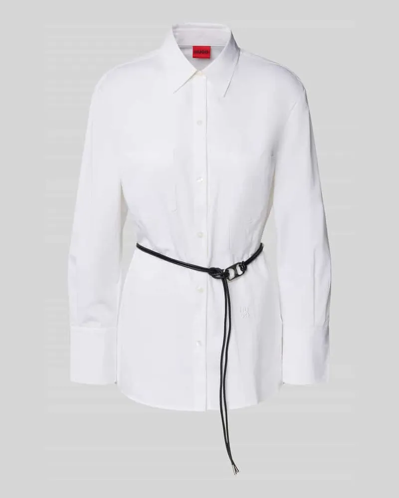 HUGO BOSS Hemdbluse mit Taillengürtel Modell 'Everlee Weiss