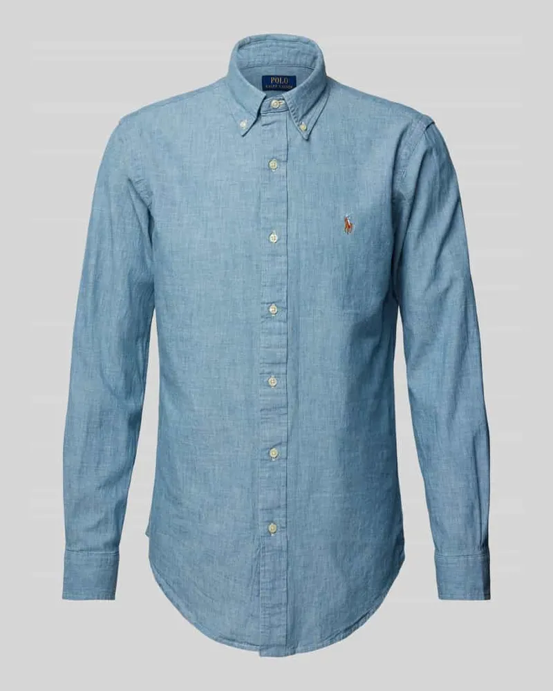 Ralph Lauren Regular Fit Freizeithemd mit Logo-Stitching Modell 'CHAMBRAY Jeansblau
