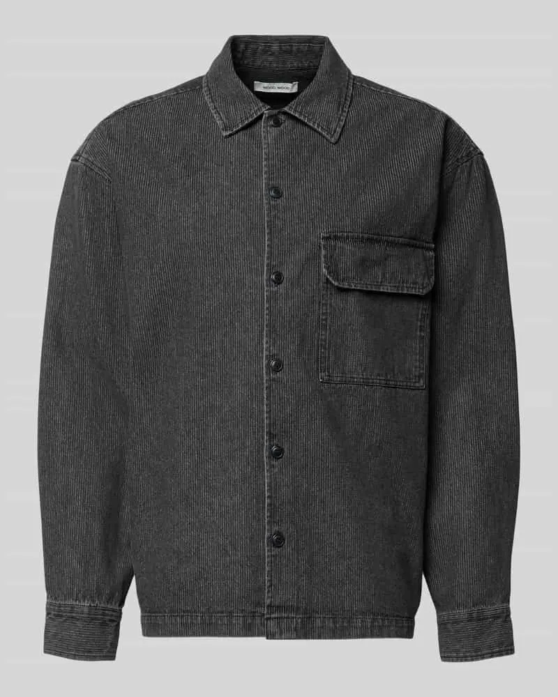 Wood Wood Relaxed Fit Hemdjacke mit Brusttasche Modell 'David Anthrazit