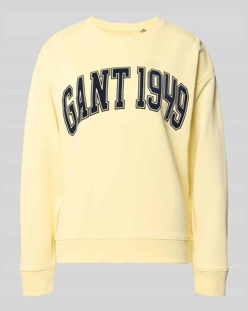 Gant Sweatshirt mit Label-Print und Rundhalsausschnitt Pastellgelb
