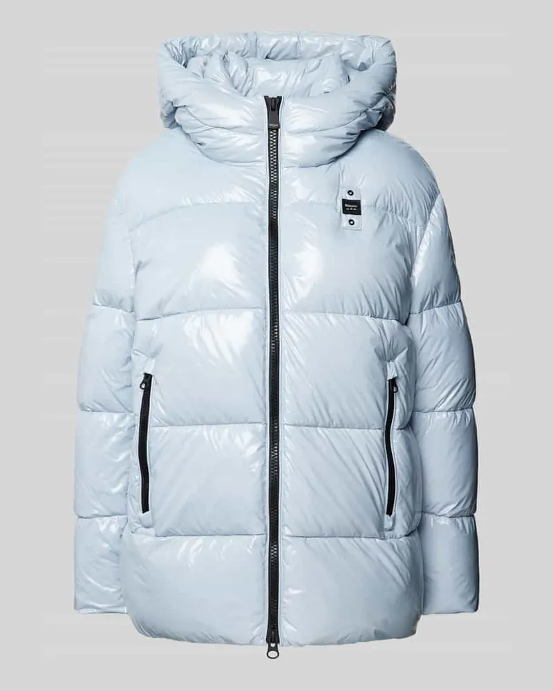 Blauer Steppjacke mit Label-Detail Hellblau