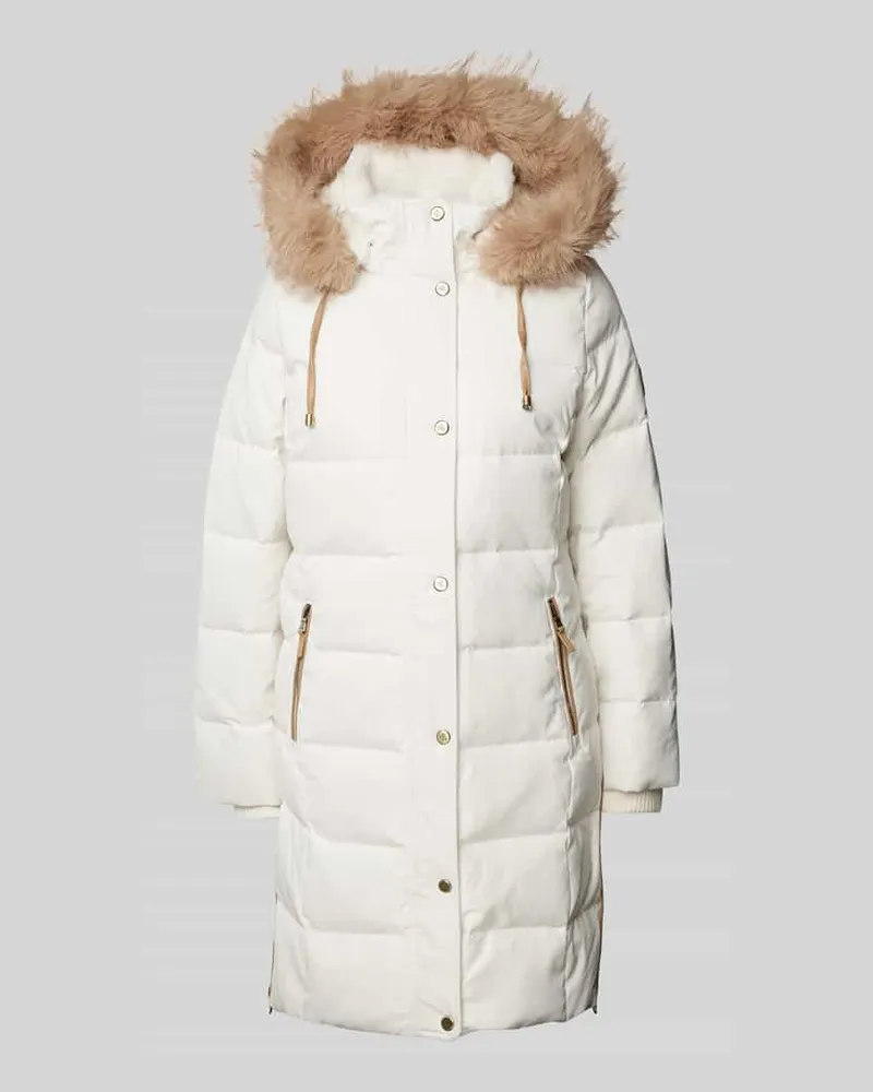 Ralph Lauren Steppmantel mit Kapuze mit Kunstfellbesatz Ecru