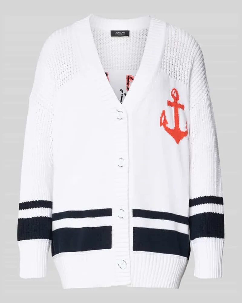 Marc Cain Cardigan mit überschnittenen Schultern und V-Ausschnitt Weiss