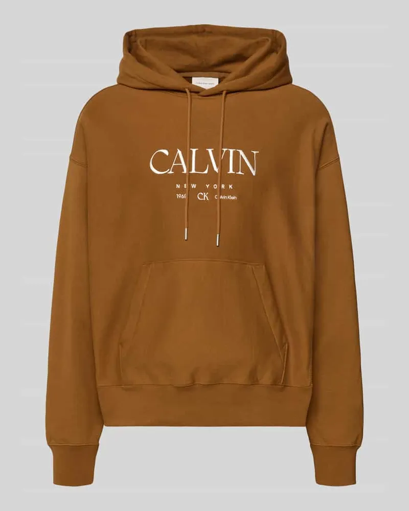 Calvin Klein Hoodie mit Label-Print und Känguru-Tasche Senf