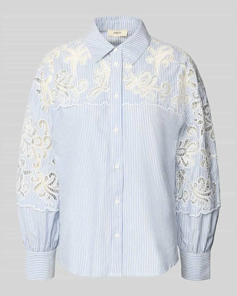 Suncoo Regular Fit Bluse mit Spitze Modell 'LETICIA Blau