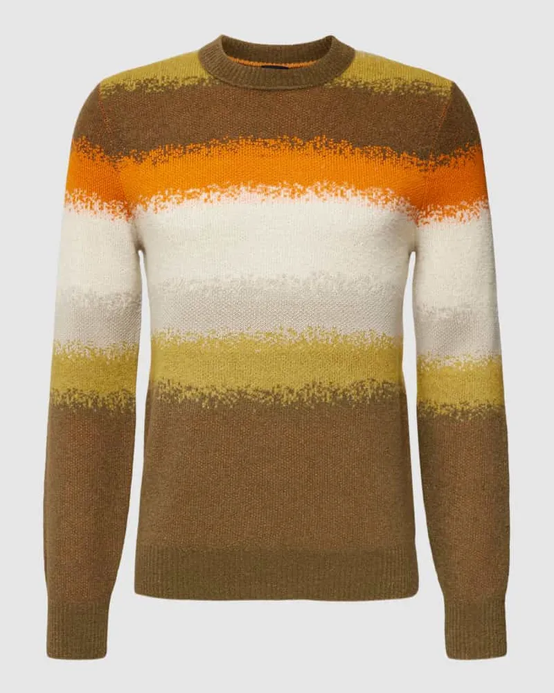 HUGO BOSS Strickpullover mit Streifenmuster Modell 'KULTICO Oliv