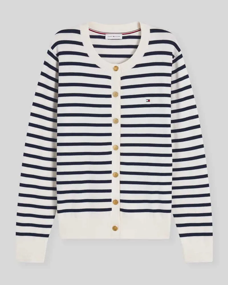 Tommy Hilfiger Regular Fit Strickjacke aus Baumwoll-Mix mit goldenen Knöpfen Ecru