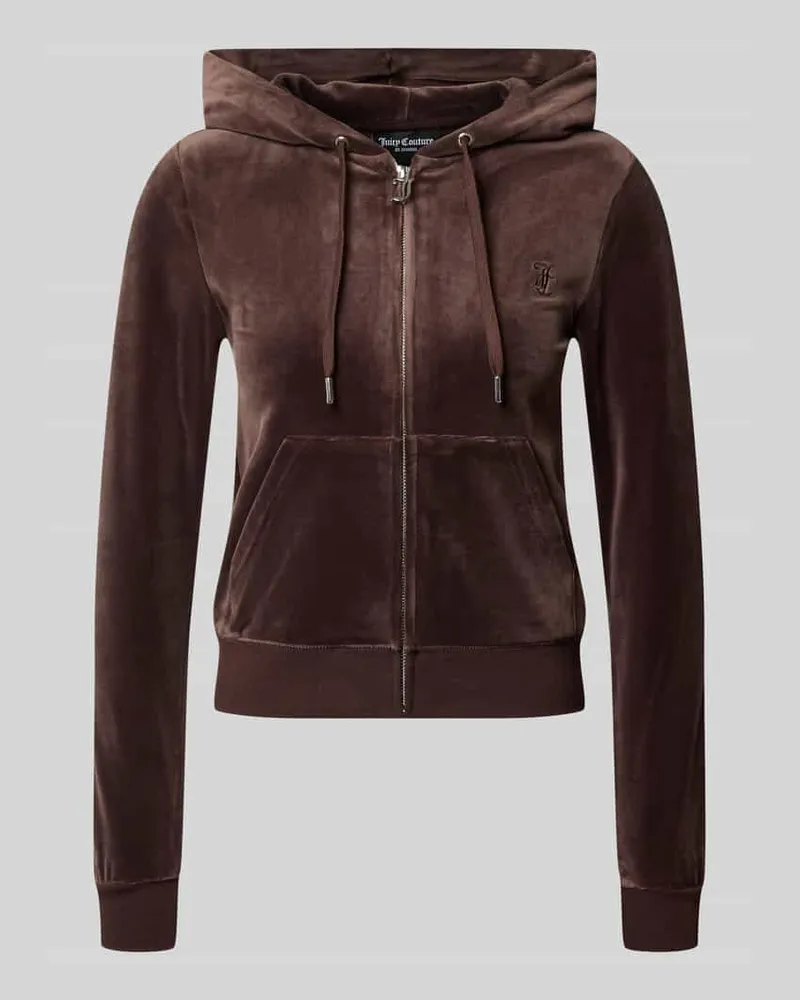Juicy Couture Sweatjacke mit Samtoptik Dunkelbraun