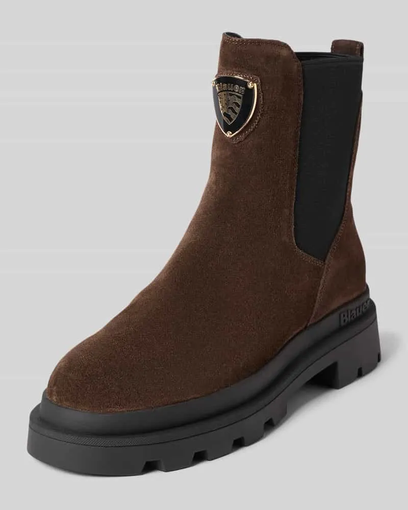 Blauer Stiefeletten mit Label-Applikation Modell 'KIMMEL Dunkelbraun