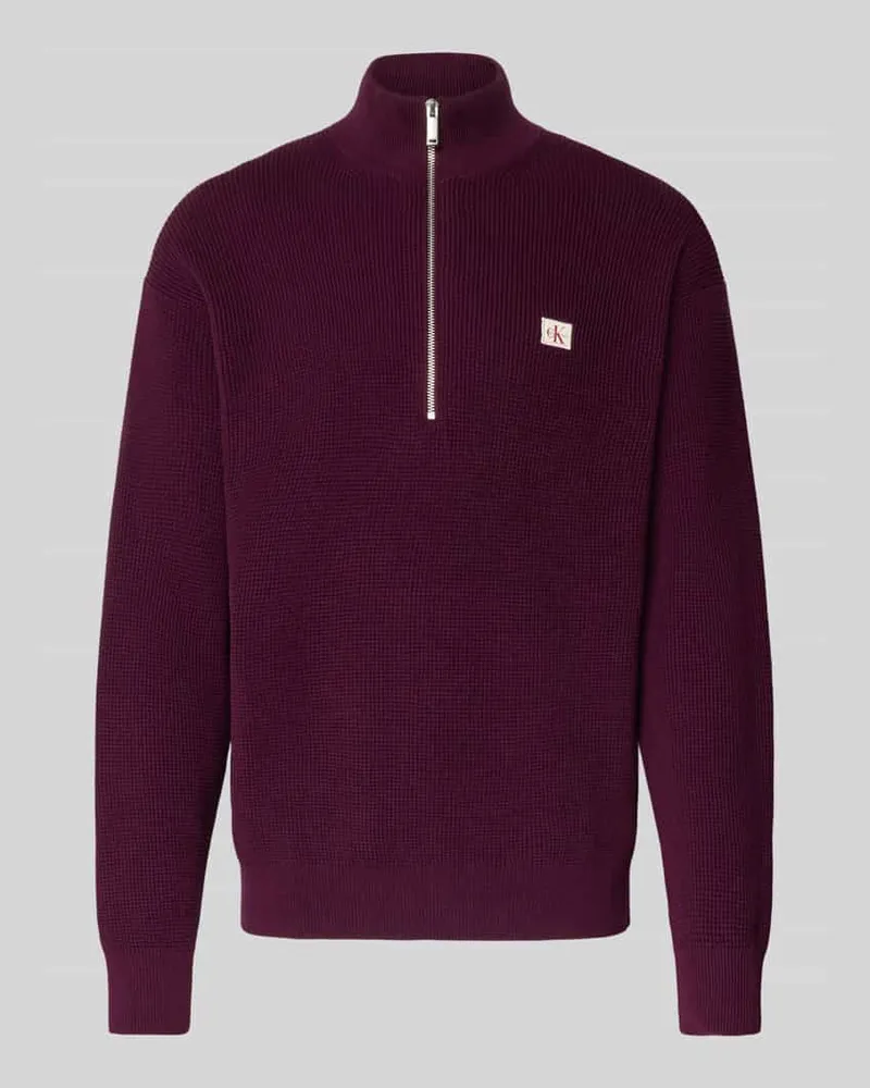 Calvin Klein Strickpullover mit gerippten Abschlüssen Bordeaux