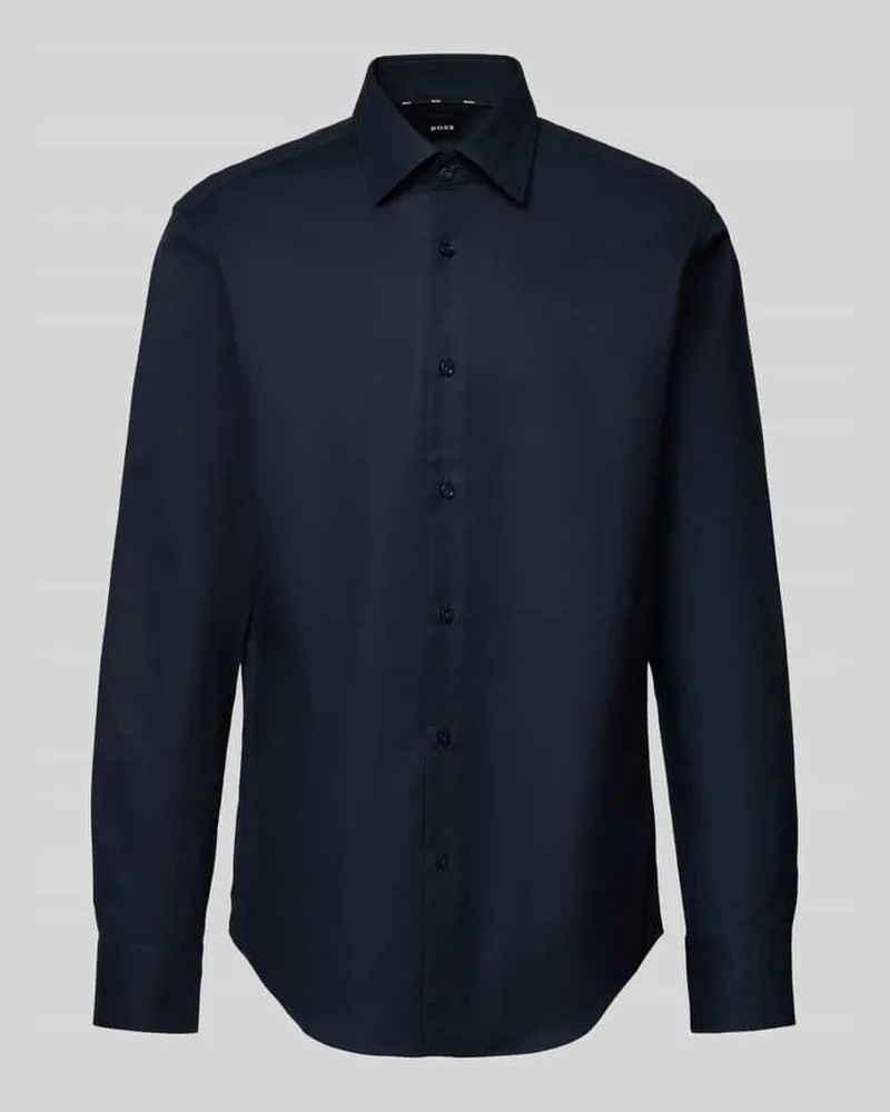 HUGO BOSS Regular Fit Businesshemd mit Strukturmuster Marine