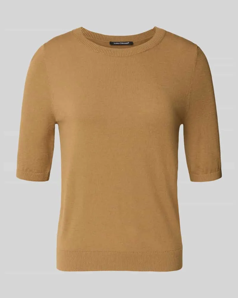 Luisa Cerano Strickshirt aus Viskose-Mix mit Rundhalsausschnitt Camel