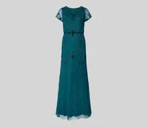 Abendkleid mit V-Ausschnitt und Perlenbesatz