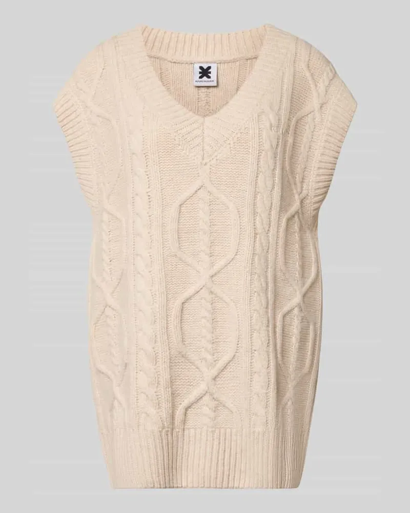 Karo Kauer Relaxed Fit Pullunder aus reiner Wolle mit Zopfmuster Beige