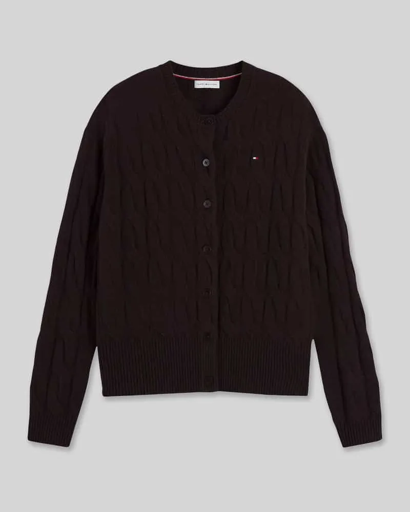 Tommy Hilfiger Strickjacke aus Wolle mit Logo-Detail Dunkelbraun