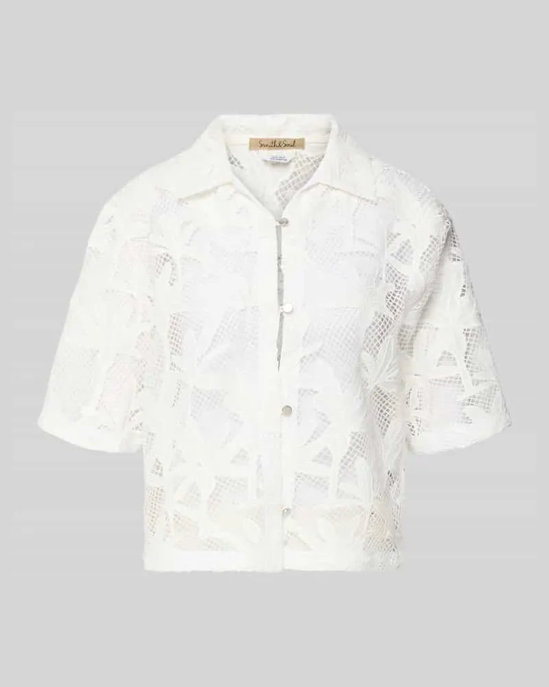 Smith & Soul Cropped Bluse im Embroidery Design mit 3/4-Arm Offwhite