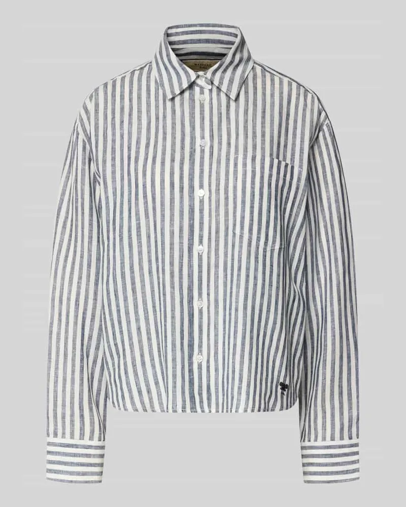 Max Mara Boxy Fit Leinenbluse mit Allover-Muster Modell 'ALBATRO Dunkelblau