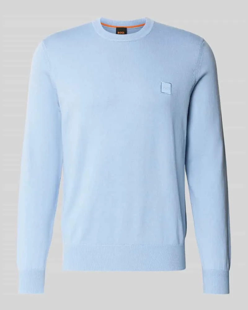 HUGO BOSS Regular Fit Strickpullover aus Baumwoll-Kaschmir-Mix Hellblau