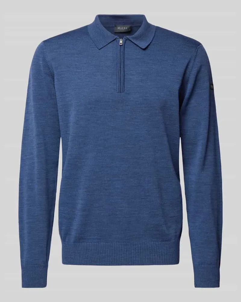 Maerz Strickpullover aus reiner Schurwolle mit Polokragen Rauchblau