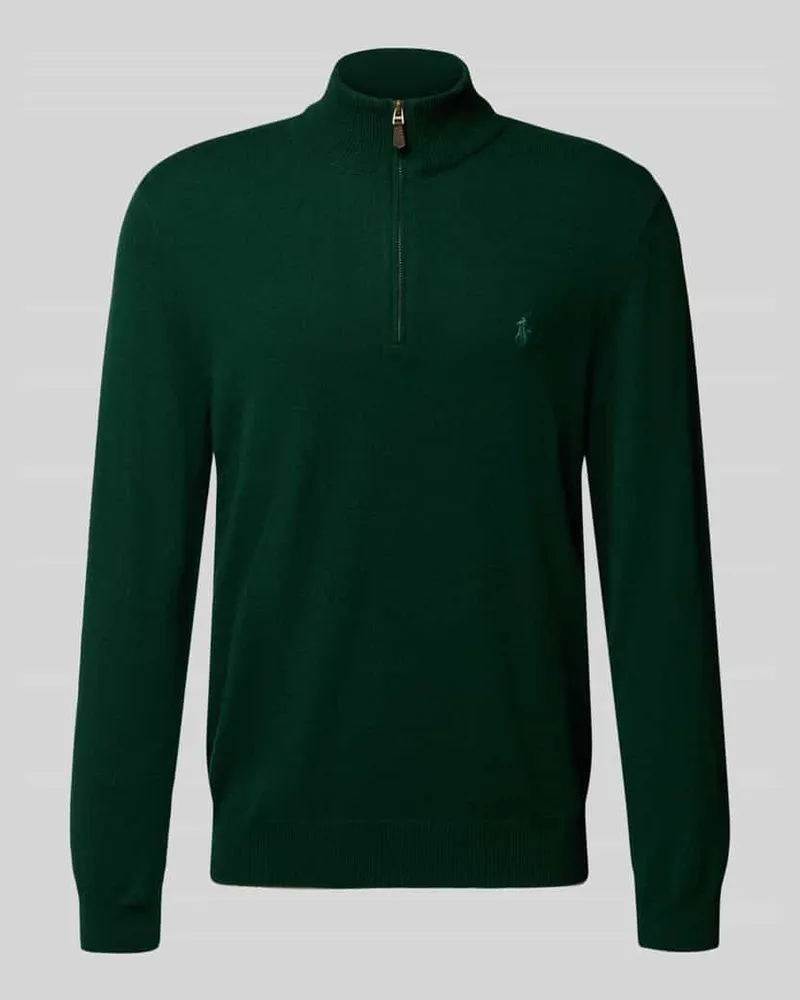 Ralph Lauren Strickpullover aus Wolle mit Stehkragen und Reißverschluss Dunkelgruen