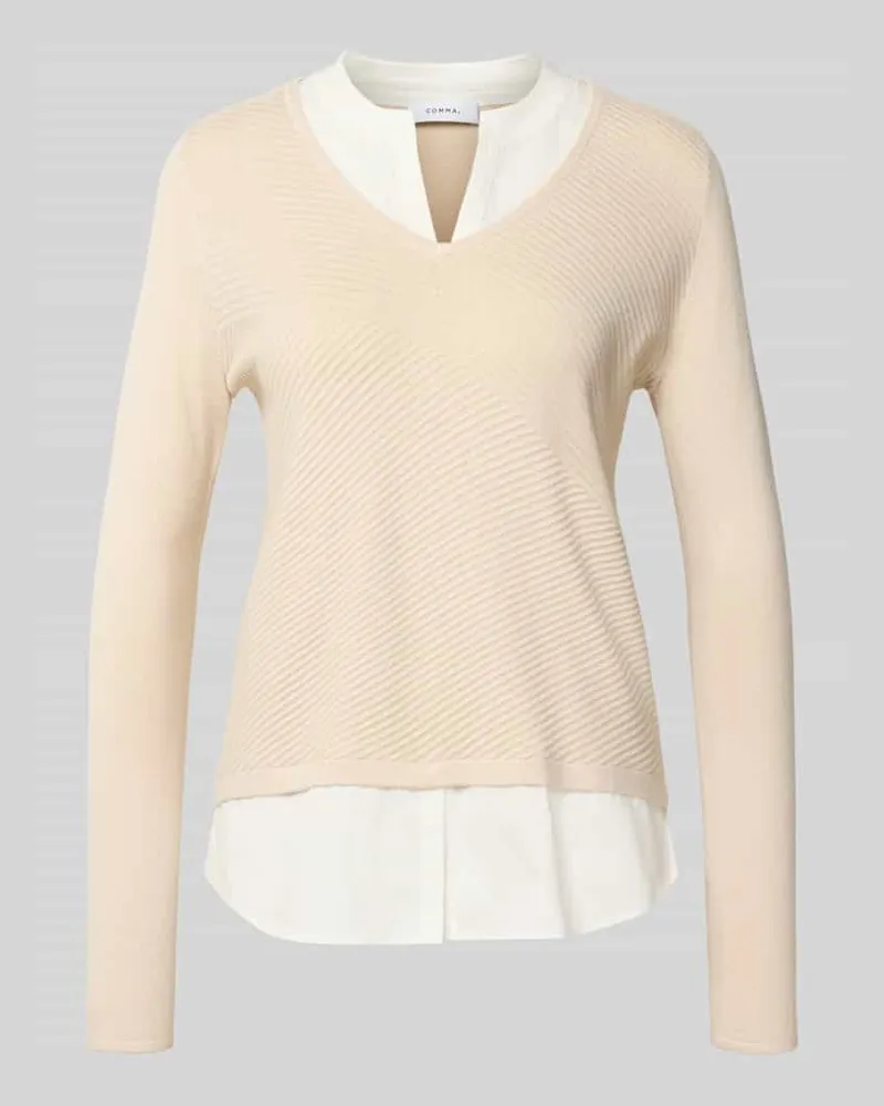 COMMA Strickpullover mit Strukturmuster Sand