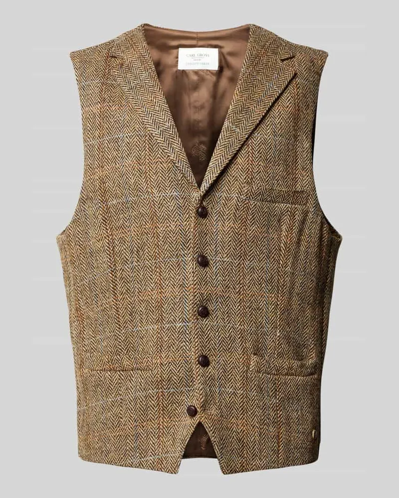 Carl Gross Weste Harris-Tweed aus Schurwolle Modell 'Warner Hellbraun