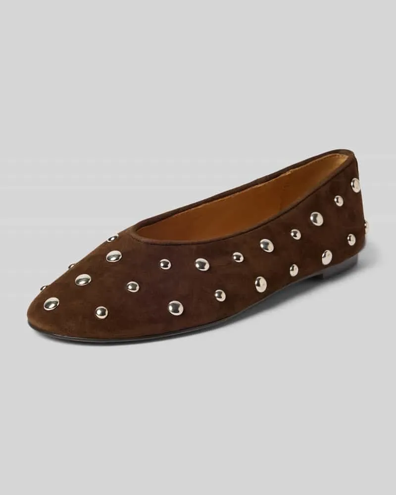 Inuovo Ballerinas aus Leder mit Nieten Dunkelbraun
